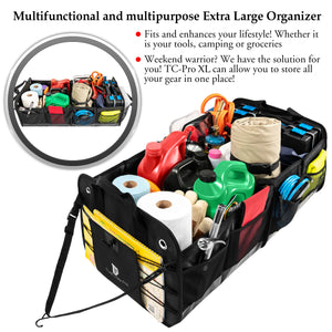 TRUNKCRATEPRO Premium Multi Compartments Collapsible Portable Trunk Organizer for auto, SUV, Truck, Minivan (Black) (ExtraLarge, Black) | TrunkCratePro.